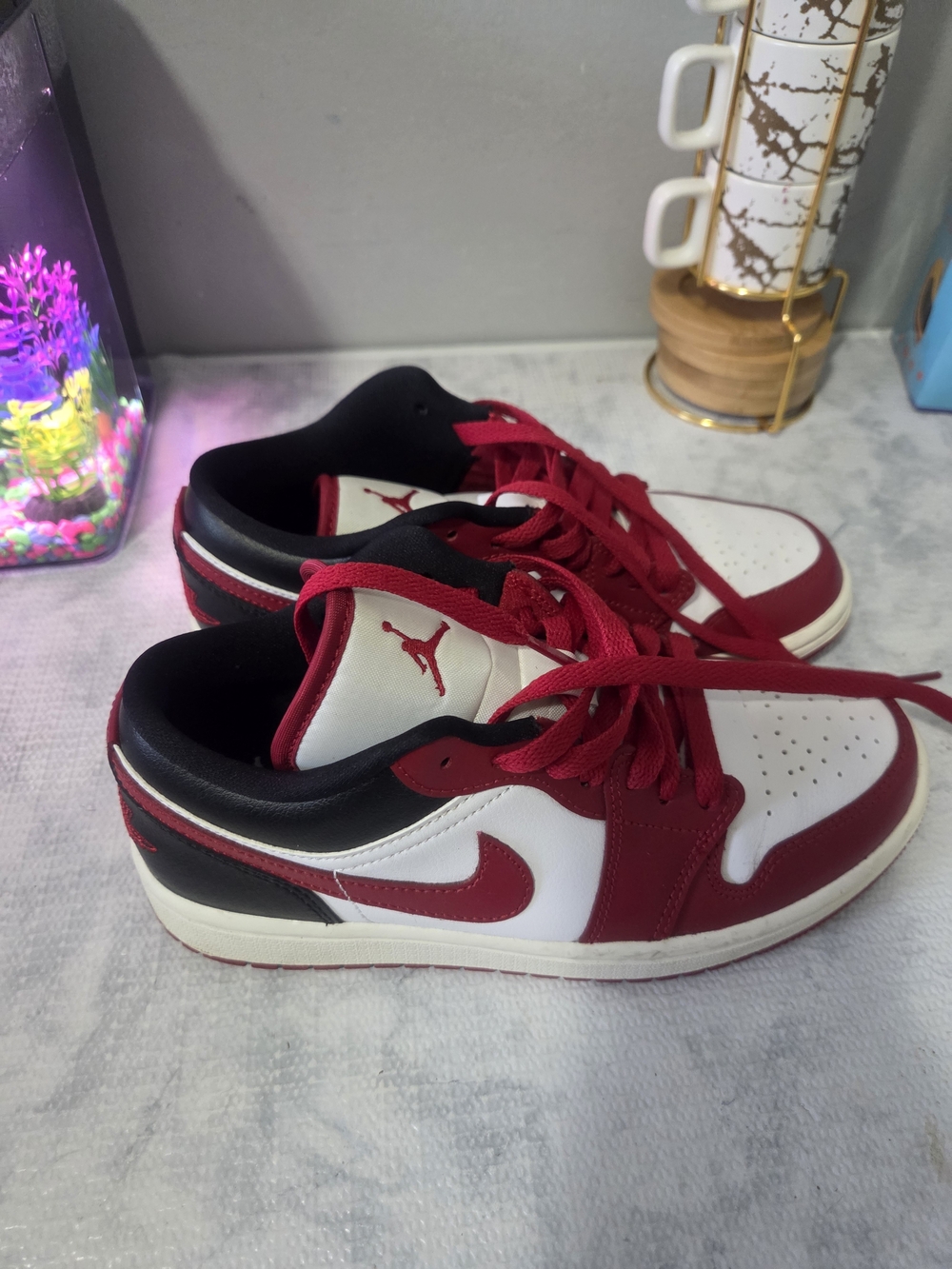 Air Jordan Low-Top Sneakers in White and Red